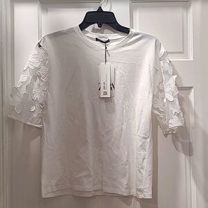 Zara floral organza white women top t shirt 0264/018 size s
